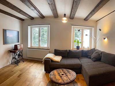 zusätzliches Wohnzimmer mit Kaminofen und großem Schlafsofa (mögliche Aufbettung)