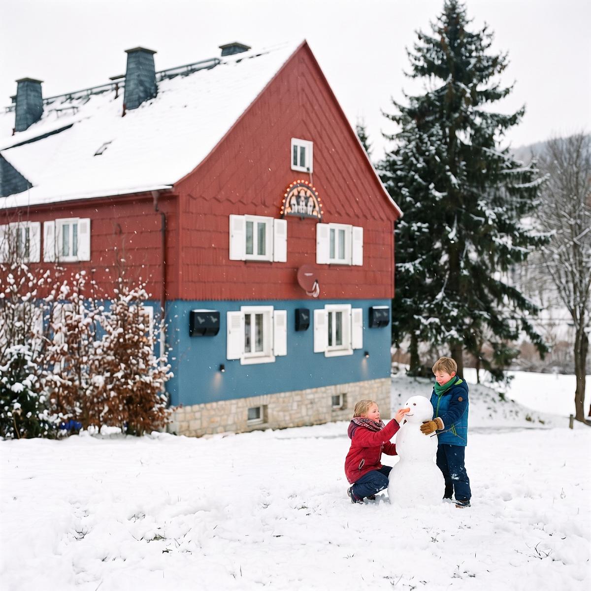 Viel Platz rund ums Haus zum Schneemann und Iglu bauen (Symbolbild, KI-generiert)